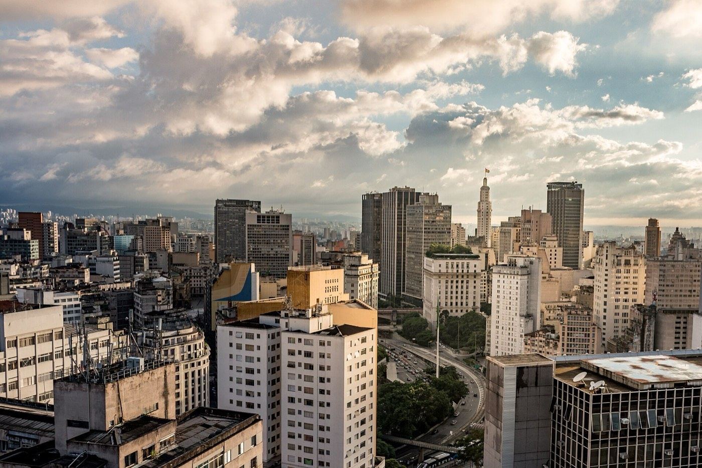 The skyline of central São Paulo at dusk