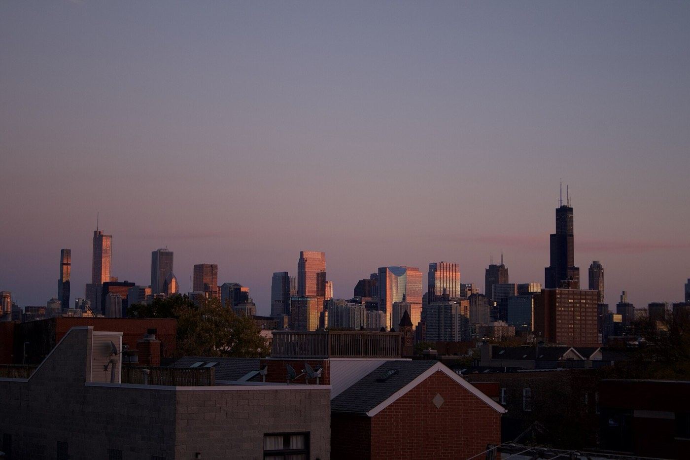 The Chicago Loop skyline at sunset