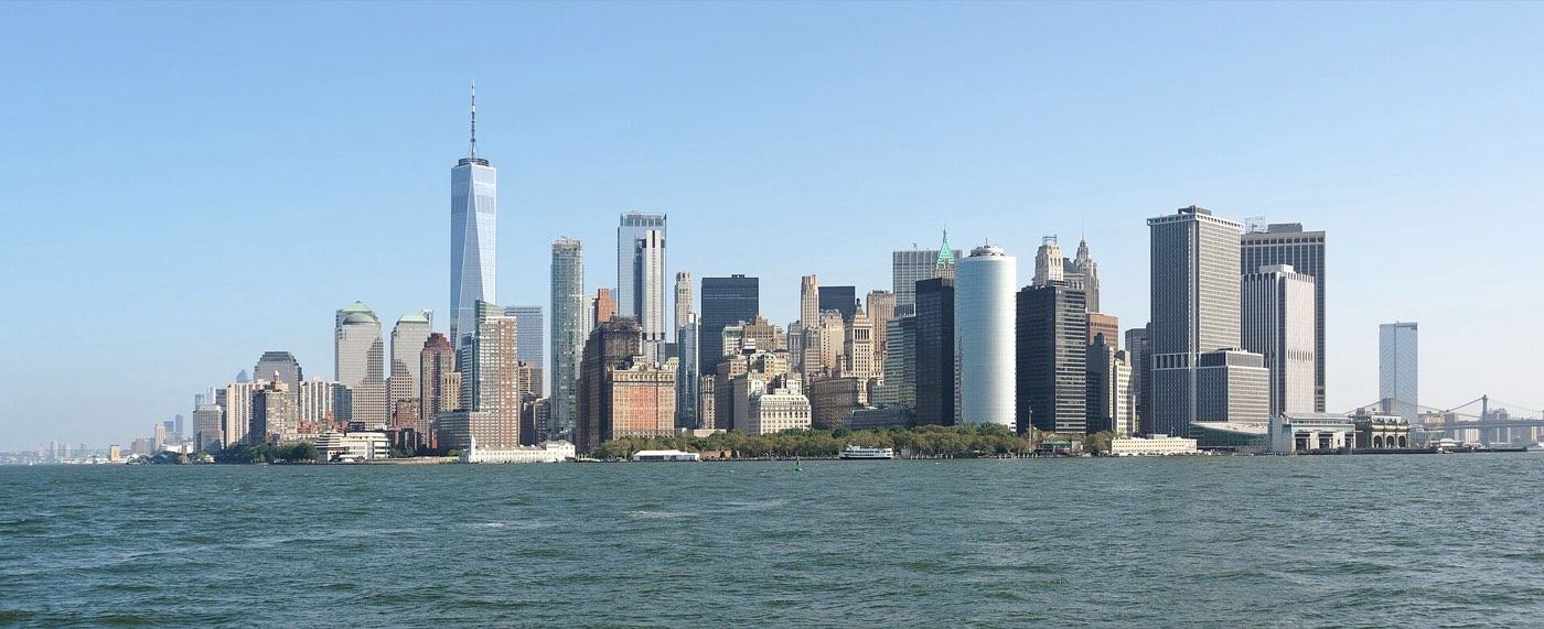 The Lower Manhattan skyline from the bay